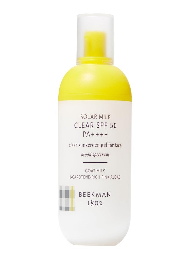 Beekman 1802 Solar Milk 3-in-1 Weightless Clear SPF 50 Face Sunscreen - 1.69 fl oz - Broad Spectrum UVA UVB Protection + Makeup Primer, Non-Greasy Gel, Goat Milk Infused, For All Skin Types & Tones - Image 1